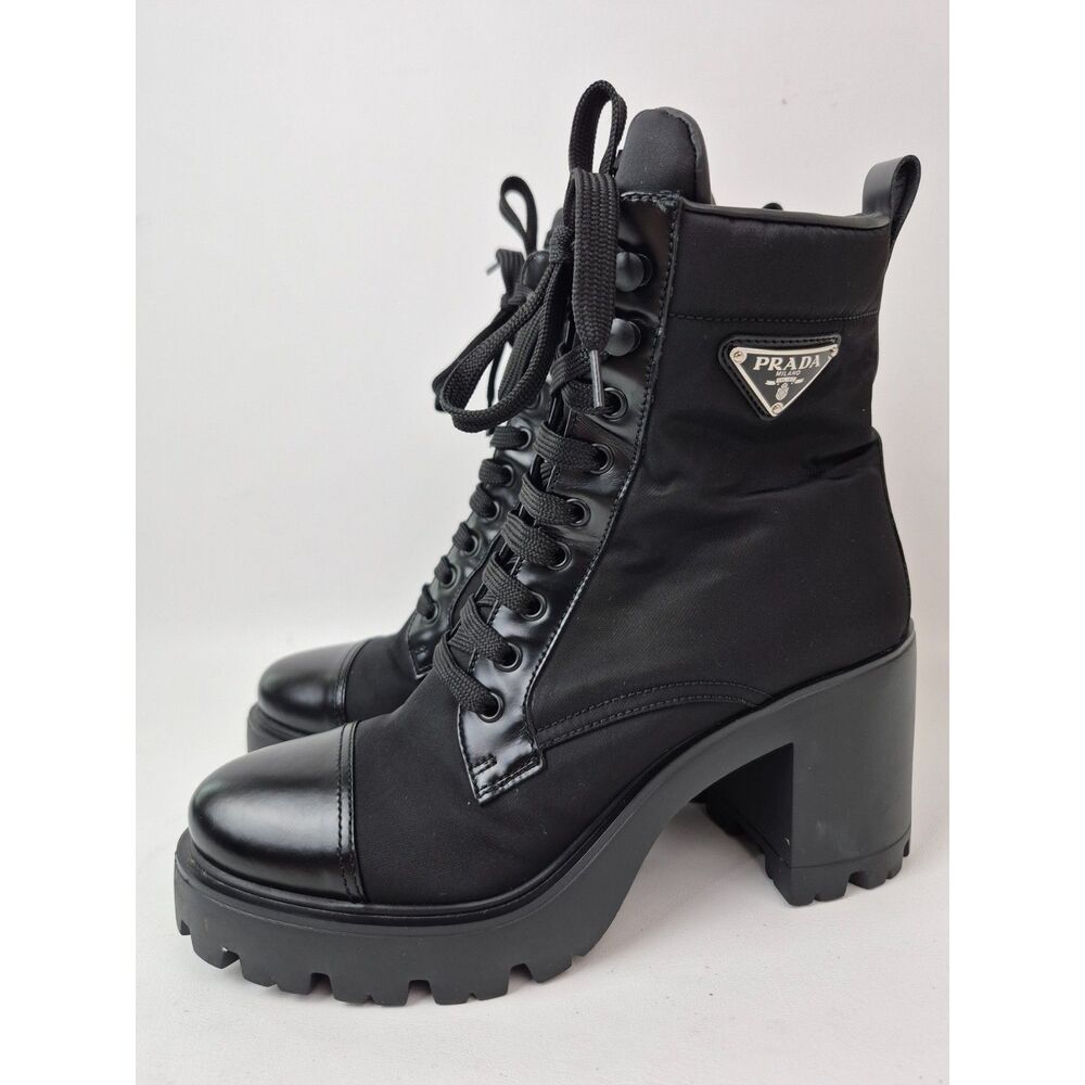 Prada Women's Black Re-Nylon Leather Booties Size 39.5 - Picture 2 of 7